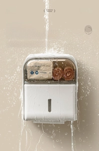 Waterproof cream-colored bathroom tissue box with dual storage compartments and a transparent window