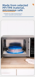 Close-up of blue collapsible microwave cover with steam vents and PP TPR material