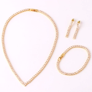 V Shape Cubic Zirconia Tennis Chain Necklace Bracelet Earrings Copper Gold Plated Square Cut Jewelry For Women
