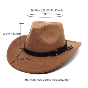 Classic camel fedora cowboy hat with black leather belt and gold buckle details