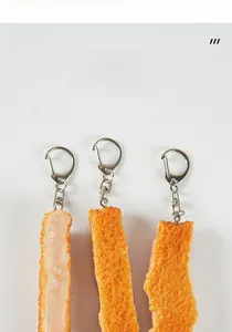Detailed PVC fried chicken chop keychain pendants with realistic meat texture and metal ring