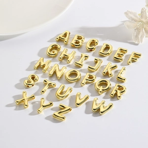 18K Gold Plated Copper 3D Puffy Balloon Initial Alphabet Letter Pendant Necklace Trendy Minimalist DIY Jewelry