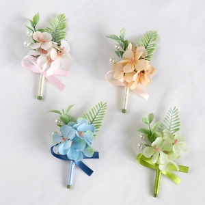 Wedding Boutonniere Artificial Satin Hydrangea Flower For Groom Groomsmen Bridal Party Banquet Elegant Brooch With Artificial Pearl