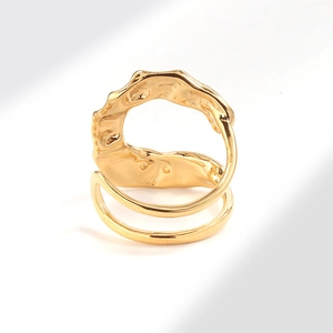 Minimalist gold U-shaped wrinkled ring with a unique lava texture for women