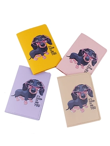 Colorful printed leather passport covers with cartoon dachshund and friendly quote