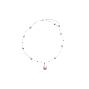 French vintage irregular pearl pendant necklace with champagne pearls and silver chain