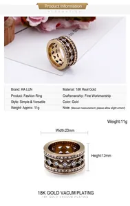Detail eines 18K vergoldeten Rings mit weißem Zirkon, Geometrie und Maßen