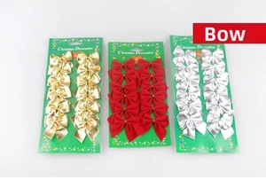 Set of 12 small Christmas decorative bows in gold, red, and silver for tree ornaments