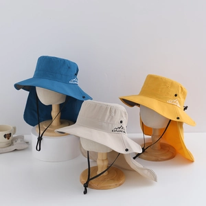 Kinder Outdoor Sonnenhut Mit Nackenschutz Schnelltrocknend Nylon Atmungsaktiv UV-Schutz Breite Krempe Verstellbarer Hut