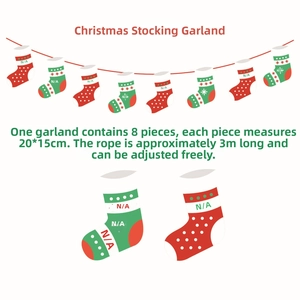 Detailed view of 8-piece Christmas stocking banners with 3m adjustable rope for decor