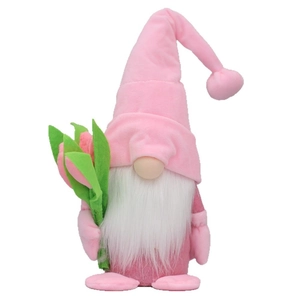 Pink tulip flower gnome plush decoration with white beard for Mother's Day gift