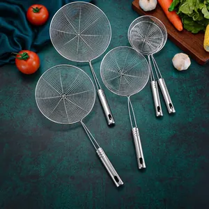 5-piece stainless steel skimmer set with various sizes and hollow handles for kitchen use