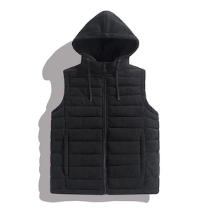 Gilet noir pour homme avec capuche et fermeture éclair, design matelassé hiver