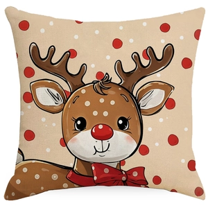 Christmas cushion cover featuring a cute brown reindeer pattern on a beige dotted background