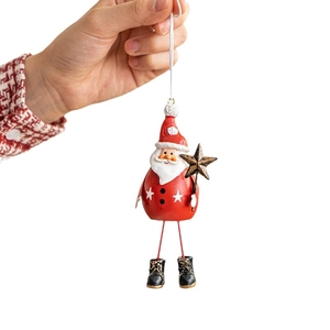 3D iron Santa Claus hanging ornament with red outfit and gold star for Christmas tree