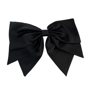 Elegant large black satin bow hair clip for women with Korean style spring fastener