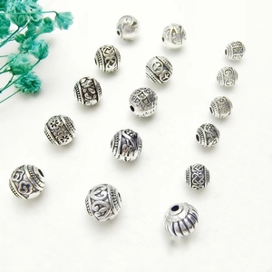 Retro Alloy Spacer Beads Engraved Patterns For DIY Jewelry Making Bracelet Necklace Accessories Vintage Silver Color
