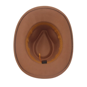 Detail showing inner cotton-polyester blend lining and yellow woven sweatband of the hat