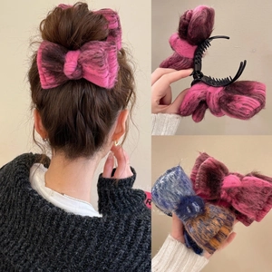 Plush Bow Hair Claw Clip Acrylic Autumn Winter Bowknot Hairpin Headwear For Women Girls Casual Elegant