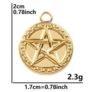 Gold 304 stainless steel star pendant with 18k plating and 1.7cm diameter size info