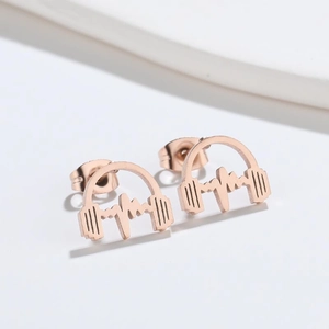 Rose gold stainless steel headphone and heartbeat stud earrings for music lovers