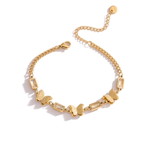 Elegant gold plated butterfly bracelet with rectangular crystals in stainless steel