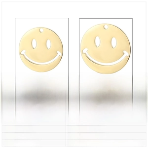 Detail of gold-plated stainless steel smiley face charms in 18mm and 30mm sizes