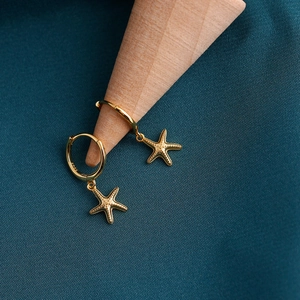 Luxurious S925 sterling silver starfish drop earrings with elegant golden finish