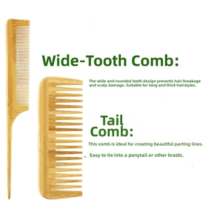 Bamboo hair comb set including a wide-tooth comb and a rat-tail styling comb
