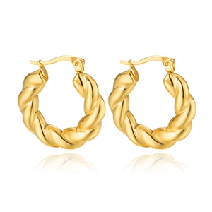 Classic golden twisted hoop earrings for women in minimalist stainless steel