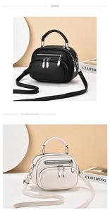 Close-up of litchi grain texture and front double zipper detail on women's crossbody bag