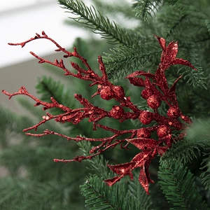 Rote Glitzerbeeren-Zweige für Weihnachtsbaumschmuck und festliche Blumengestecke Dekoration