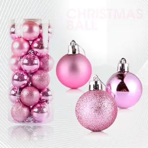 24-pack pink Christmas ball ornaments with matte, glossy, and glitter finishes for decor