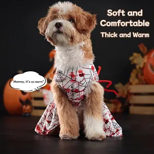 Vêtements Halloween Pour Chien Robe Combinaison Toile Araignée Sanglante Velours Cristal Chaud Horreur Fête Petits Chiens