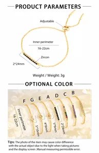 Detail of adjustable gold box chains with multicolored zircon charms in various shapes