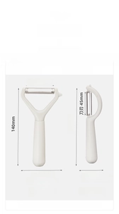 Detailed size specifications for white Y-shaped and I-shaped stainless steel peelers
