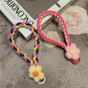 Handmade Woven Flower Phone Lanyard Wrist Strap Crochet Floral Charm Colorful Polyester Universal Keyring Accessory