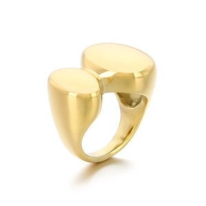 Minimalist 18K gold plated polished geometric open ring with double bean design