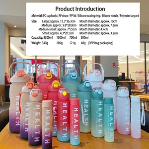 Sports Water Bottles Plastic Gradient Color Leakproof Large Capacity Motivational With Straw For Gym Outdoor Fitness Adult