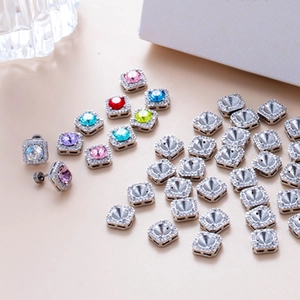 Square zircon stud earrings DIY set with colorful screw back metal settings