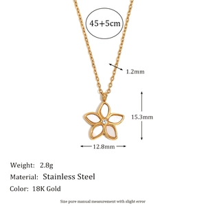 18K gold plated stainless steel flower necklace with size specifications and 45cm chain