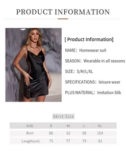 Tableau détaillé des tailles pour chemise de nuit en satin avec dentelle et mesures