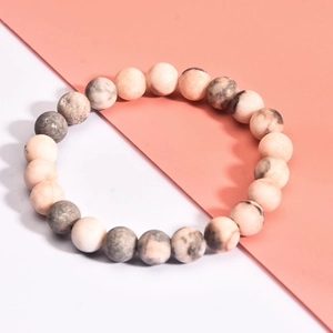 8mm Pink Zebra stone beaded stretch bracelet with natural agate marble texture