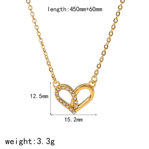 Detailed view of gold heart pendant with dimensions 15.2x12.5mm and 450mm chain length