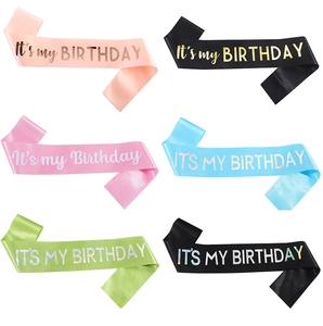 Detail showing various birthday sash colors with gold and holographic foil lettering