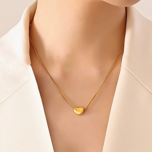 Minimalist Bean Pendant Necklace Stainless Steel Gold Plated Box Chain Clavicle Neck Jewelry For Women Fashion