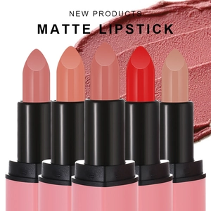 5-piece set of velvet matte lipsticks in nude and coral shades with heart-shaped design