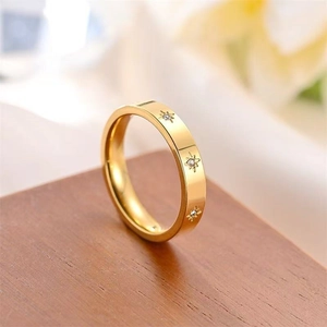 Minimalist 18K gold plated stainless steel star ring set with sparkling cubic zirconia