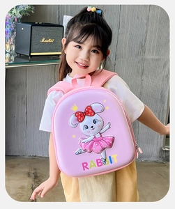 Sac à dos rigide rose pour enfants avec motif lapin 3D mignon et lumières LED intégrées
