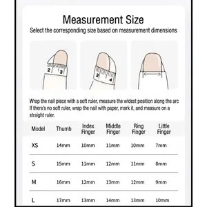 Size guide for luxury purple gradient press-on nails with measurement instructions